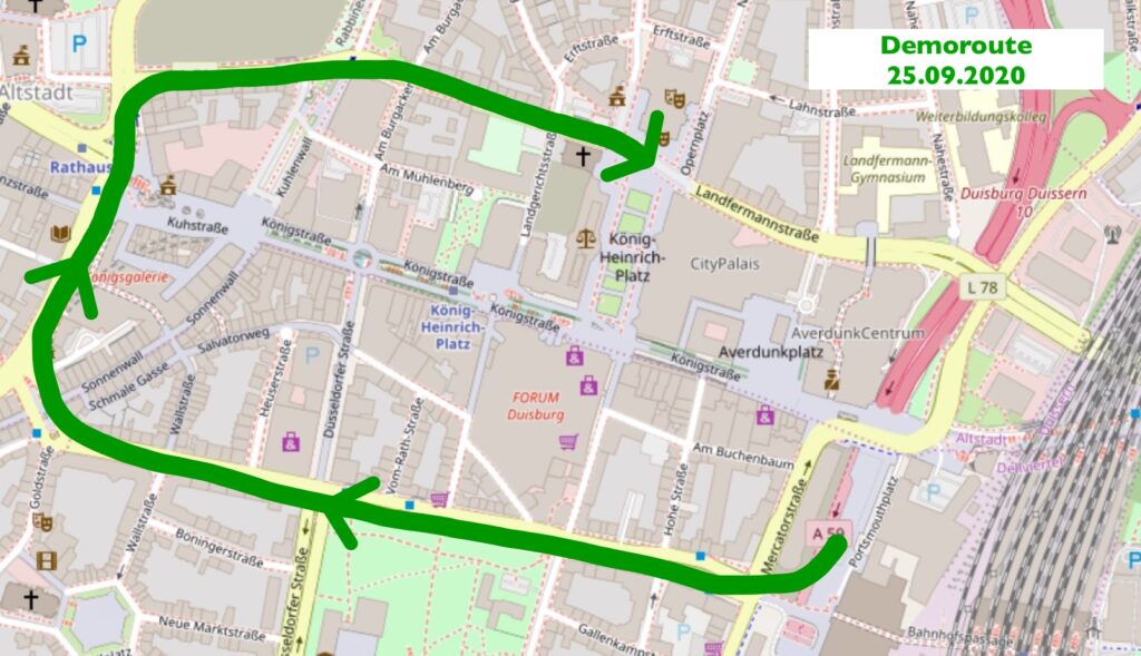 Hbf (Portsmouthplatz) - Friedrich Wilhelm Str. - Steinsche Gasse - Poststraße - Gutenbergstr. - Köhnenstraße - Friedrich Albert Lange Platz (vor dem Stadttheater)